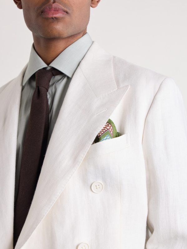 Double-Breasted Herringbone Linen Suit Jacket - CU