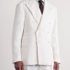 Double-Breasted Herringbone Linen Suit Jacket - FR