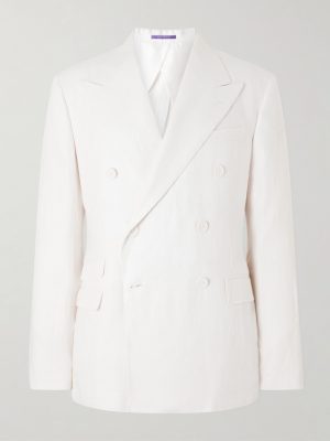 Double-Breasted Herringbone Linen Suit Jacket Double-Breasted Herringbone Linen Suit Jacket
