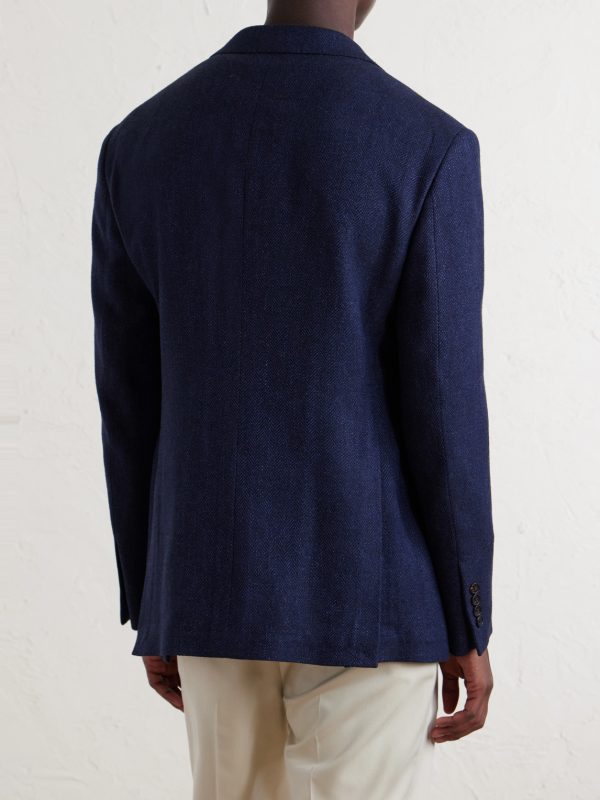 Herringbone Cotton, Silk and Linen-Blend Blazer - BK Herringbone Cotton, Silk and Linen-Blend Blazer - BK