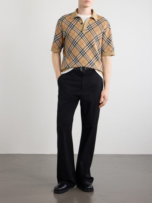 Checked Cotton-Blend Polo Shirt - OU Checked Cotton-Blend Polo Shirt - OU