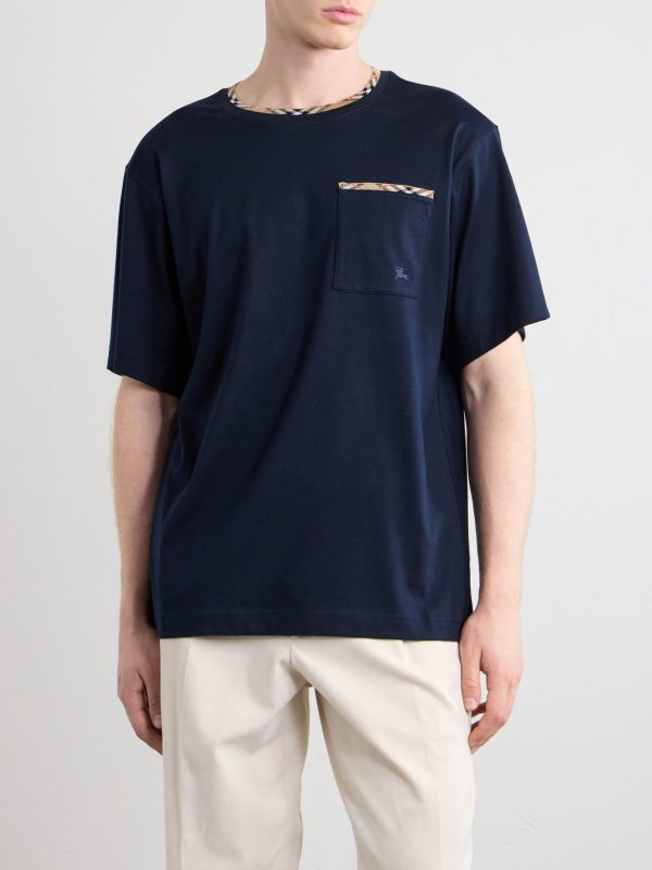 Logo-Embroidered Checked Cotton-Jersey T-Shirt - FR Logo-Embroidered Checked Cotton-Jersey T-Shirt - FR