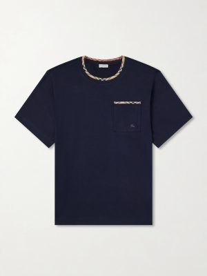 Logo-Embroidered Checked Cotton-Jersey T-Shirt Logo-Embroidered Checked Cotton-Jersey T-Shirt