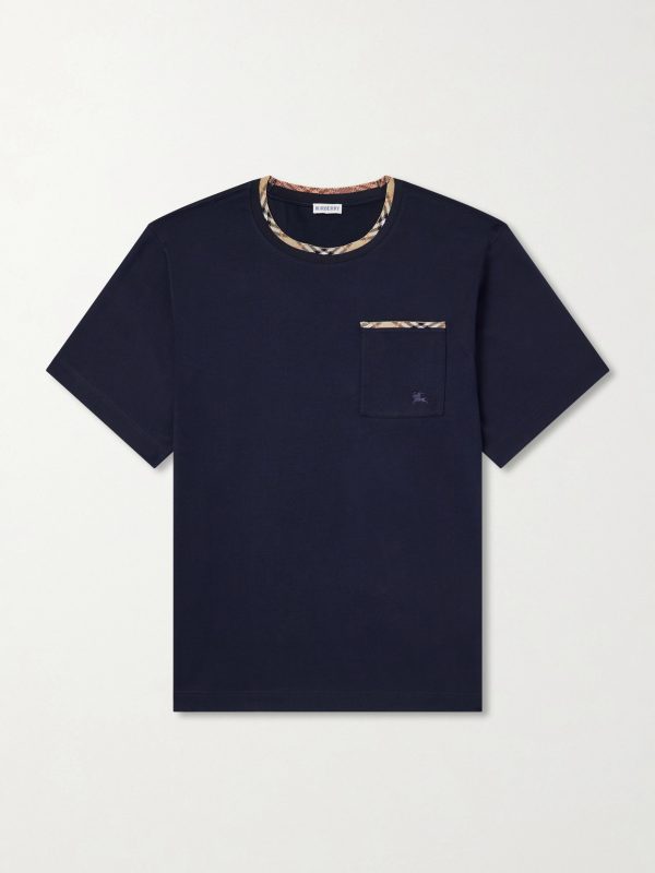 Logo-Embroidered Checked Cotton-Jersey T-Shirt Logo-Embroidered Checked Cotton-Jersey T-Shirt