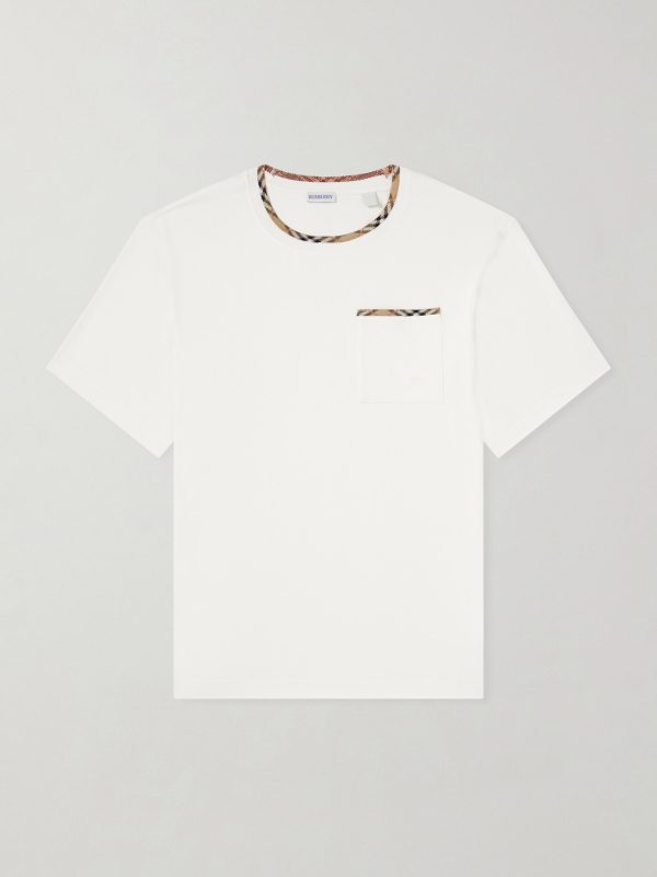 Logo-Embroidered Checked Cotton-Jersey T-Shirt Logo-Embroidered Checked Cotton-Jersey T-Shirt