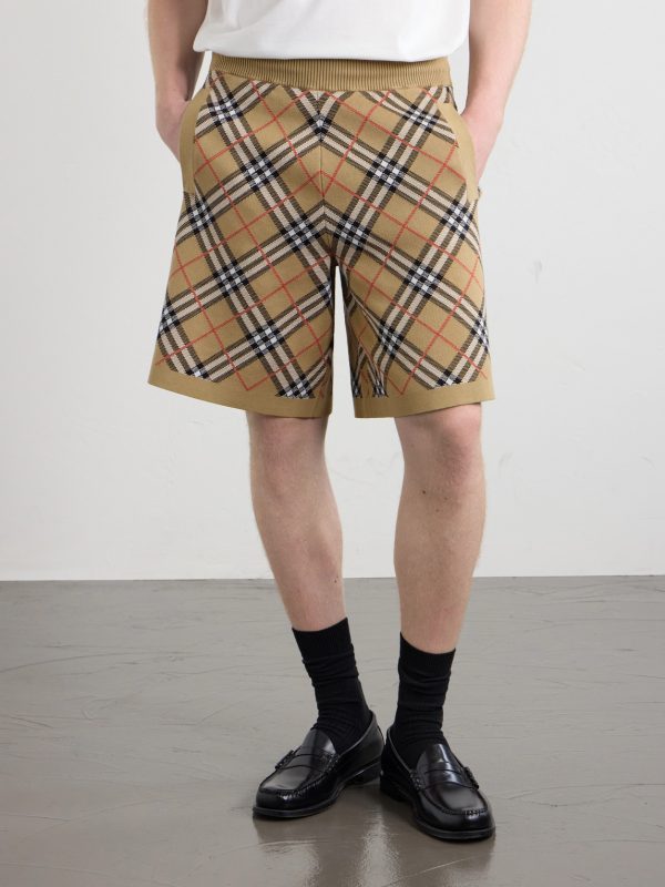 Straight-Leg Knitted Checked Cotton-Blend Shorts - FR Straight-Leg Knitted Checked Cotton-Blend Shorts - FR