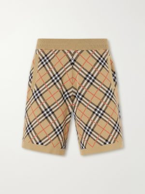 Straight-Leg Knitted Checked Cotton-Blend Shorts
