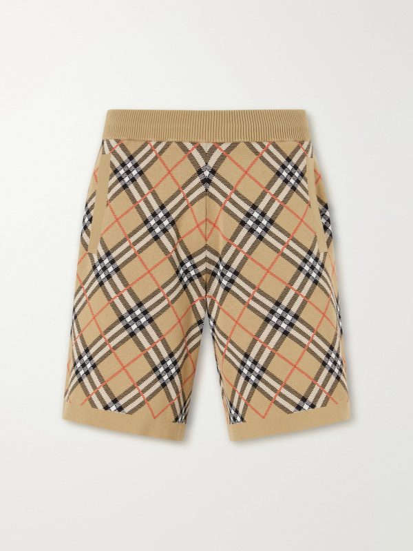 Straight-Leg Knitted Checked Cotton-Blend Shorts Straight-Leg Knitted Checked Cotton-Blend Shorts