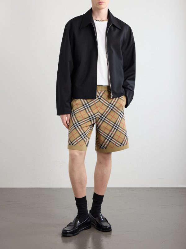 Straight-Leg Knitted Checked Cotton-Blend Shorts - OU Straight-Leg Knitted Checked Cotton-Blend Shorts - OU