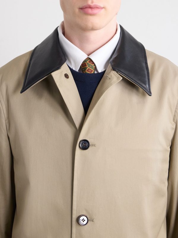 Leather-Trimmed Cotton-Gabardine Trench Coat - CU Leather-Trimmed Cotton-Gabardine Trench Coat - CU