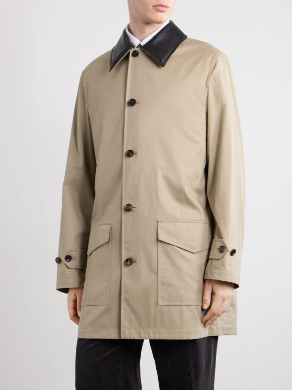 Leather-Trimmed Cotton-Gabardine Trench Coat - FR Leather-Trimmed Cotton-Gabardine Trench Coat - FR