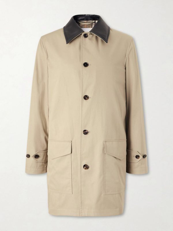 Leather-Trimmed Cotton-Gabardine Trench Coat Leather-Trimmed Cotton-Gabardine Trench Coat
