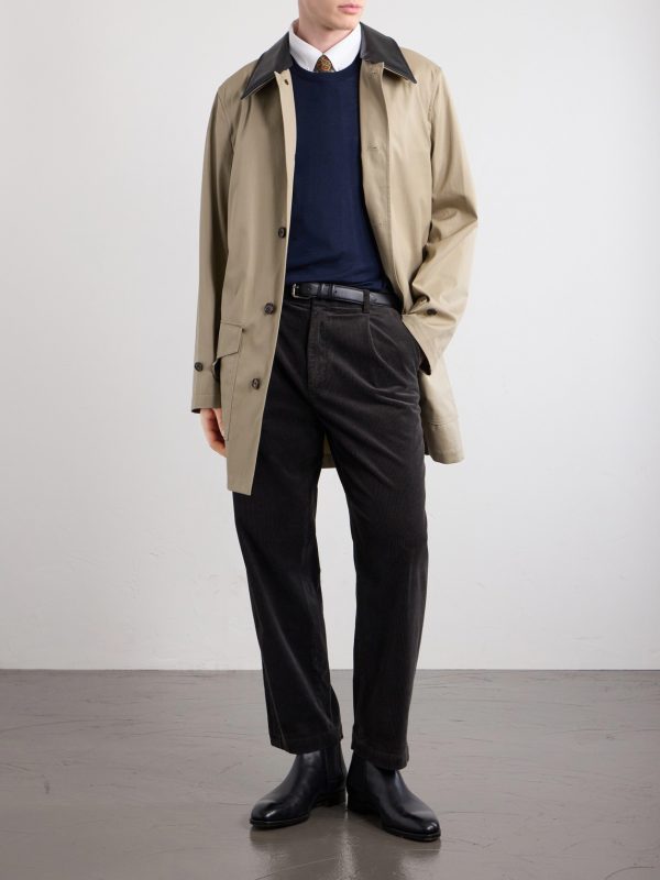Leather-Trimmed Cotton-Gabardine Trench Coat - OU Leather-Trimmed Cotton-Gabardine Trench Coat - OU