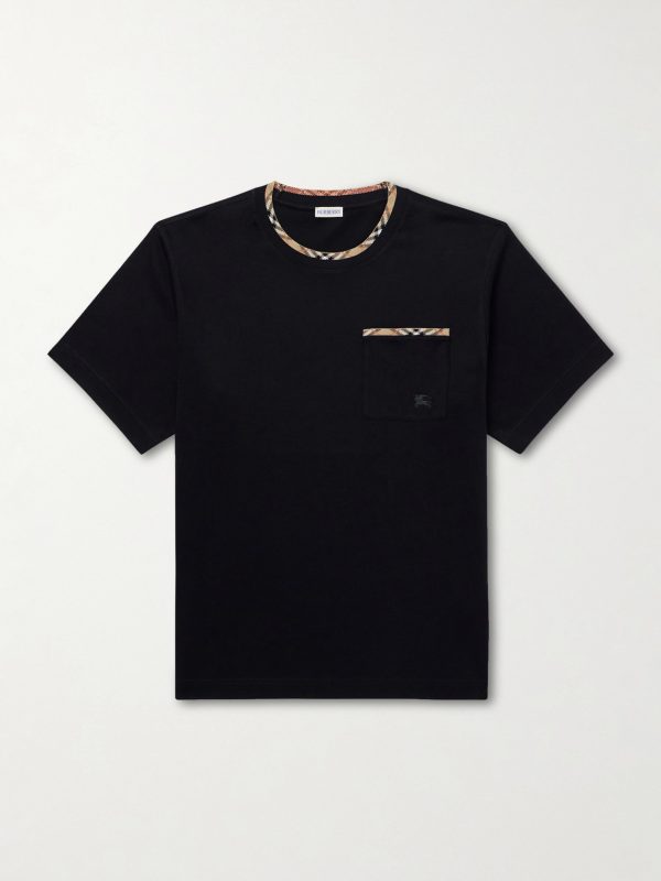 Logo-Embroidered Checked Cotton-Jersey T-Shirt
