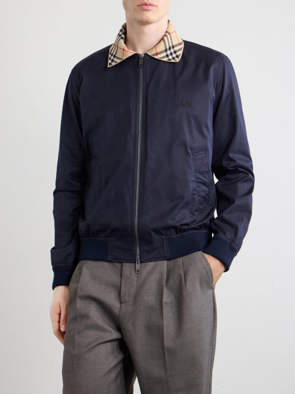 Logo-Embroidered Checked Cotton-Gabardine Blouson Jacket - FR Logo-Embroidered Checked Cotton-Gabardine Blouson Jacket - FR