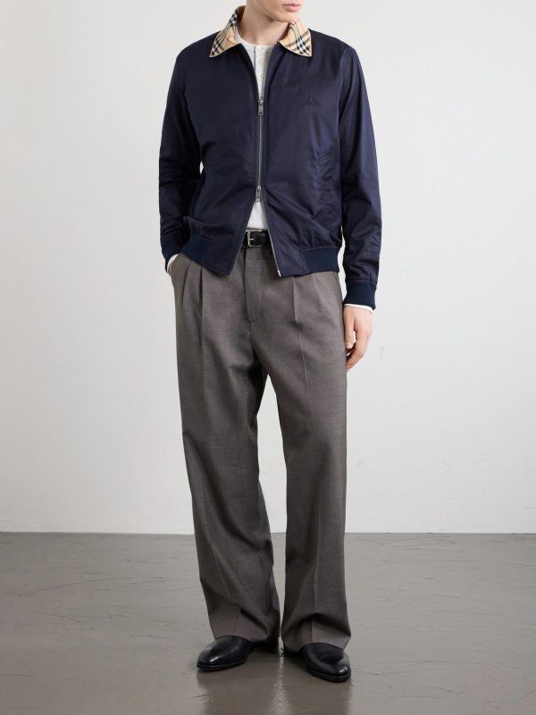 Logo-Embroidered Checked Cotton-Gabardine Blouson Jacket - OU Logo-Embroidered Checked Cotton-Gabardine Blouson Jacket - OU