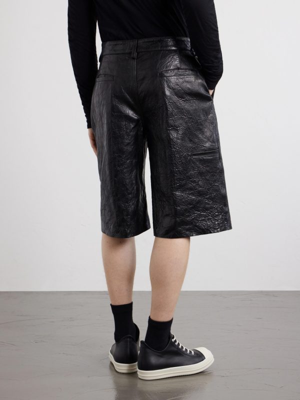 Straight-Leg Full-Grain Leather Shorts - BK