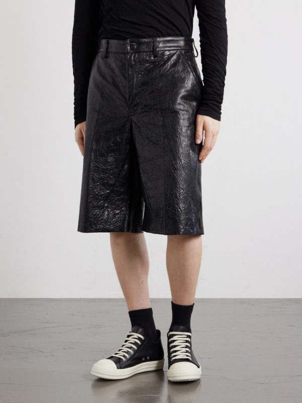Straight-Leg Full-Grain Leather Shorts - FR