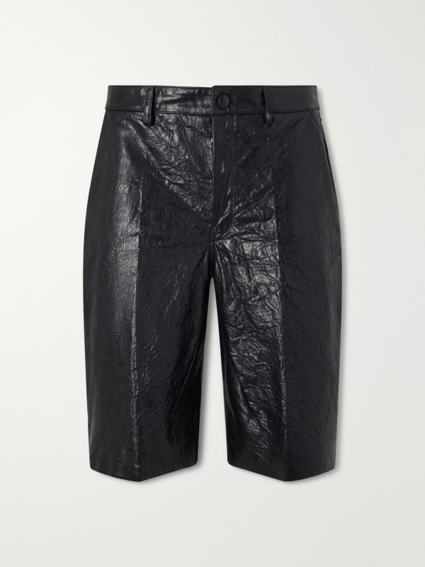 Straight-Leg Full-Grain Leather Shorts