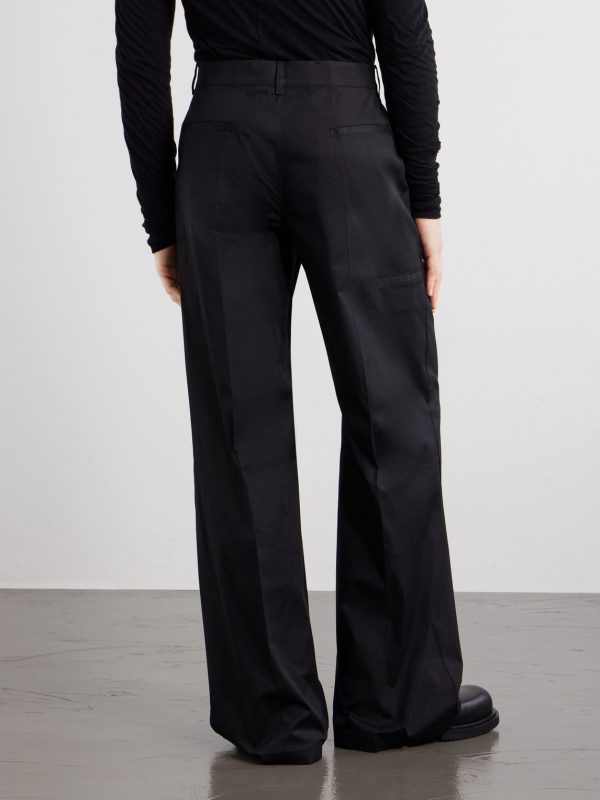 Wide-Leg Cotton-Blend Canvas Trousers - BK Wide-Leg Cotton-Blend Canvas Trousers - BK