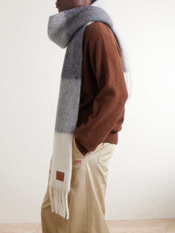 Fringed Striped Alpaca-Blend Scarf - FR