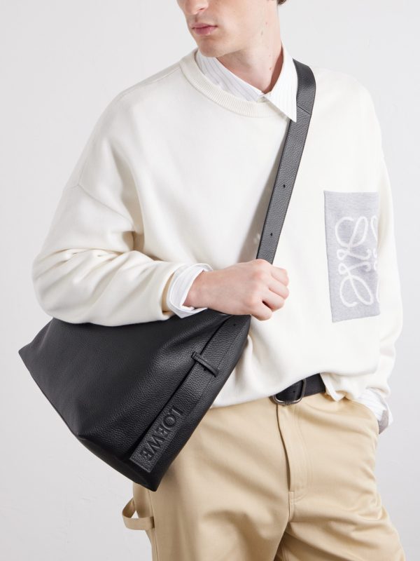 Loop Logo-Debossed Leather Messenger Bag - OU Loop Logo-Debossed Leather Messenger Bag - OU