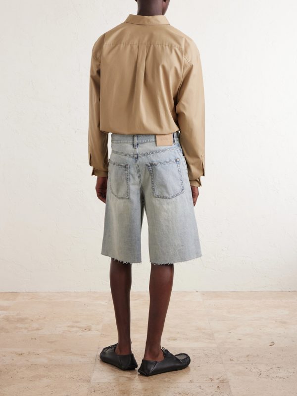 Wide-Leg Anagram-Embroidered Denim Shorts - BK Wide-Leg Anagram-Embroidered Denim Shorts - BK