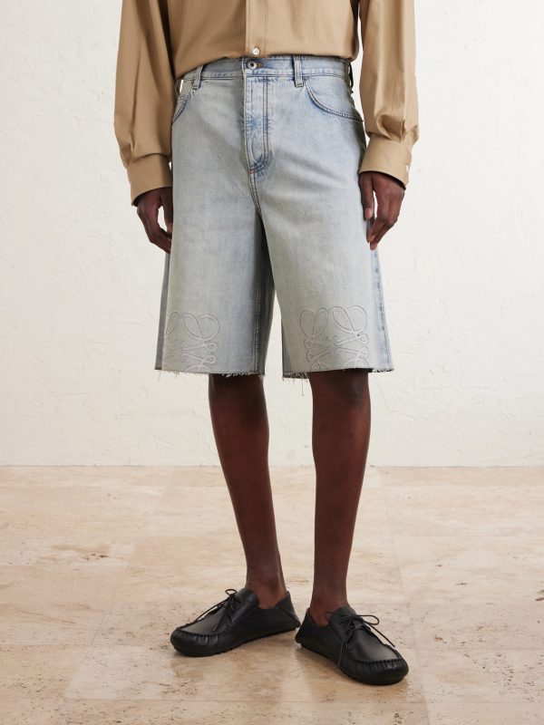 Wide-Leg Anagram-Embroidered Denim Shorts - FR Wide-Leg Anagram-Embroidered Denim Shorts - FR