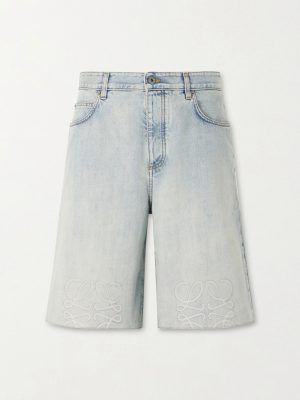 Wide-Leg Anagram-Embroidered Denim Shorts Wide-Leg Anagram-Embroidered Denim Shorts