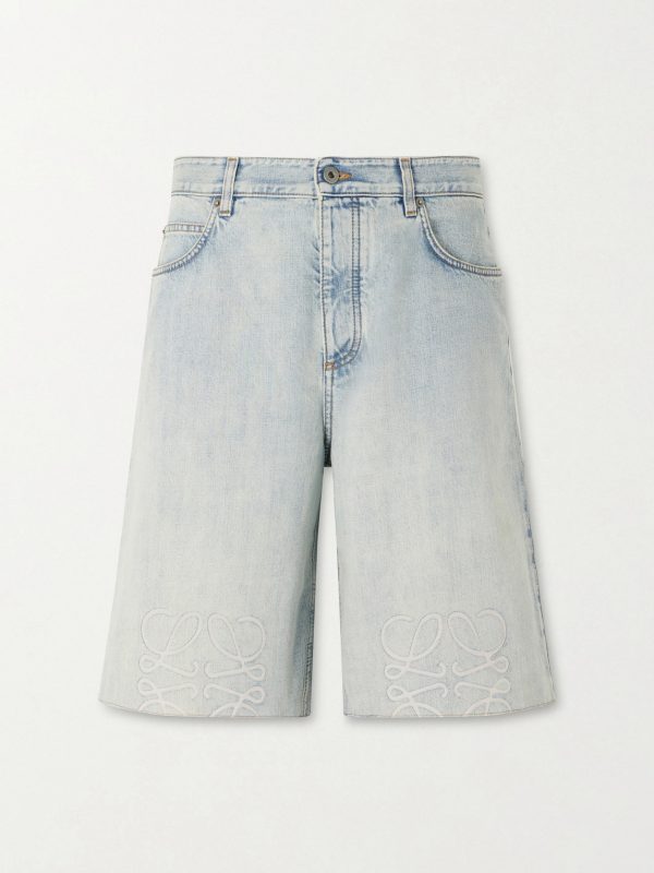 Wide-Leg Anagram-Embroidered Denim Shorts Wide-Leg Anagram-Embroidered Denim Shorts