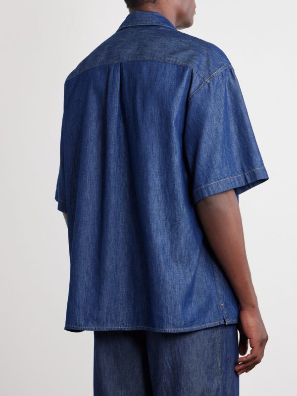 Camp-Collar Anagram-Detail Denim Shirt - BK