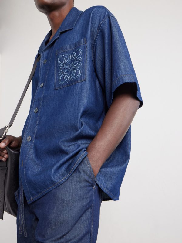 Camp-Collar Anagram-Detail Denim Shirt - CU