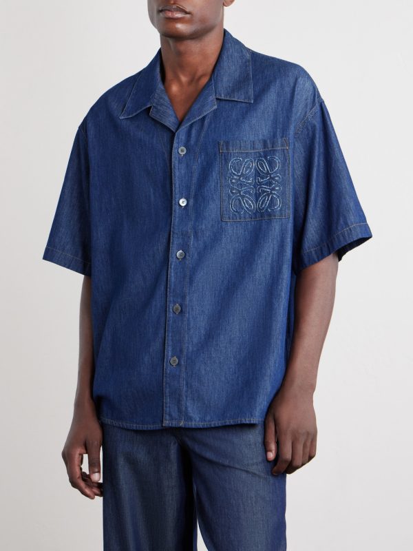 Camp-Collar Anagram-Detail Denim Shirt - FR