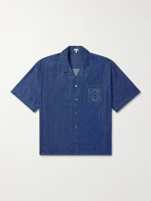 Camp-Collar Anagram-Detail Denim Shirt Camp-Collar Anagram-Detail Denim Shirt