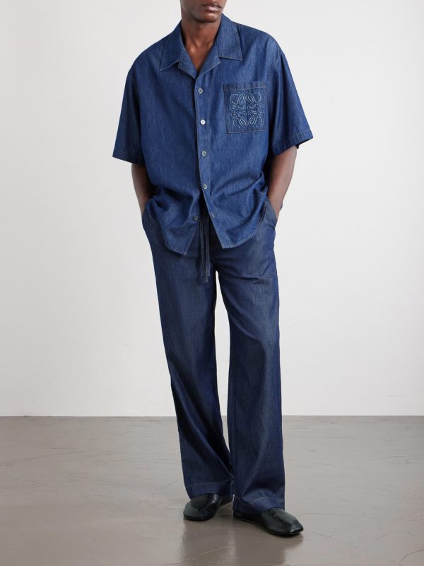 Camp-Collar Anagram-Detail Denim Shirt - OU