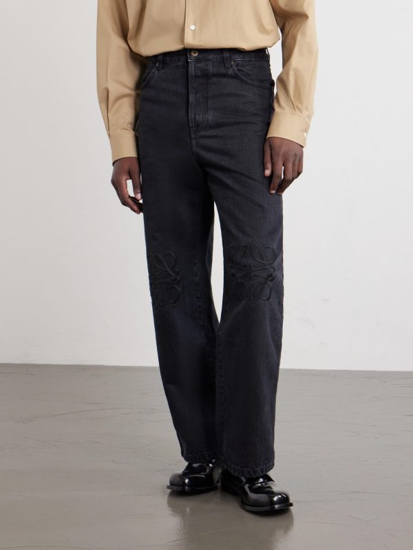Wide-Leg Anagram-Embroidered Jeans - FR Wide-Leg Anagram-Embroidered Jeans - FR