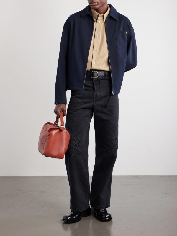 Wide-Leg Anagram-Embroidered Jeans - OU Wide-Leg Anagram-Embroidered Jeans - OU