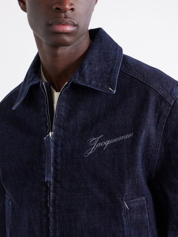 La Veste De-Nîmes Logo-Embroidered Denim Jacket - E1 La Veste De-Nîmes Logo-Embroidered Denim Jacket - E1