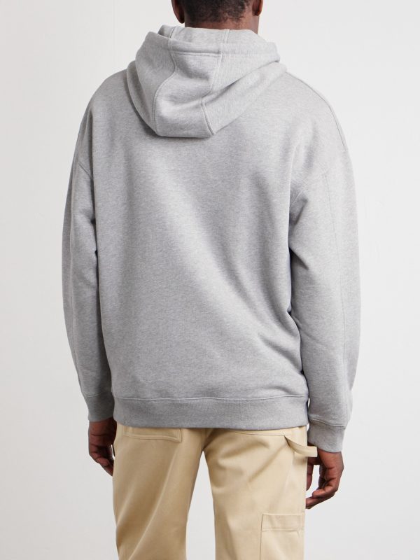 Anagram-Embroidered Leather-Trimmed Cotton-Fleece Hoodie - BK Anagram-Embroidered Leather-Trimmed Cotton-Fleece Hoodie - BK