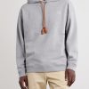 Anagram-Embroidered Leather-Trimmed Cotton-Fleece Hoodie - FR Anagram-Embroidered Leather-Trimmed Cotton-Fleece Hoodie - FR