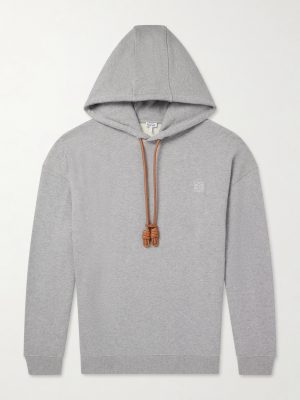 Anagram-Embroidered Leather-Trimmed Cotton-Fleece Hoodie