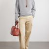 Anagram-Embroidered Leather-Trimmed Cotton-Fleece Hoodie - OU Anagram-Embroidered Leather-Trimmed Cotton-Fleece Hoodie - OU