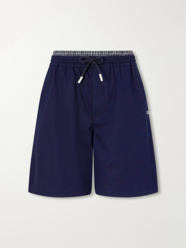 Straight-Leg Anagram-Embroidered Cotton-Twill Drawstring Shorts