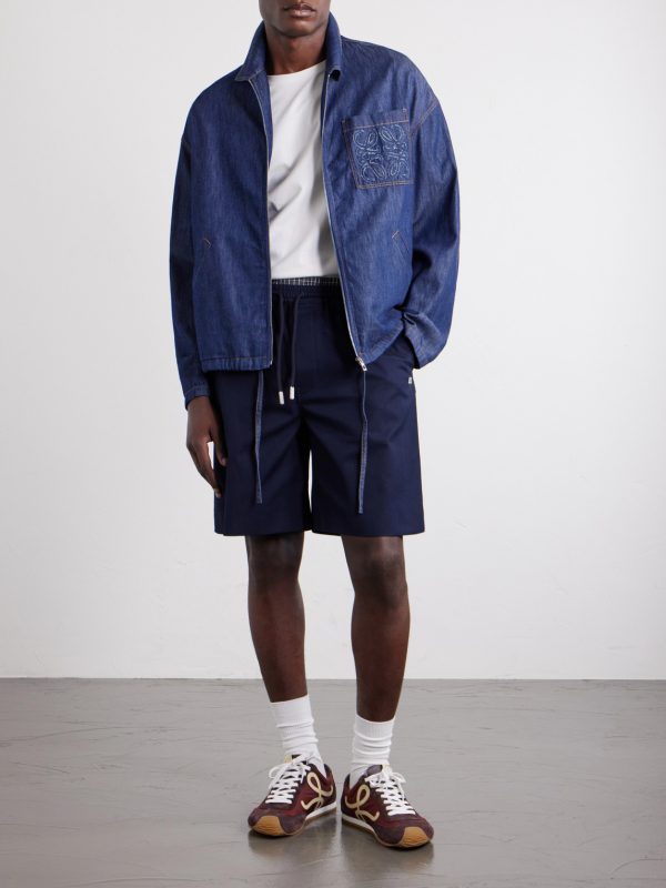 Straight-Leg Anagram-Embroidered Cotton-Twill Drawstring Shorts - OU