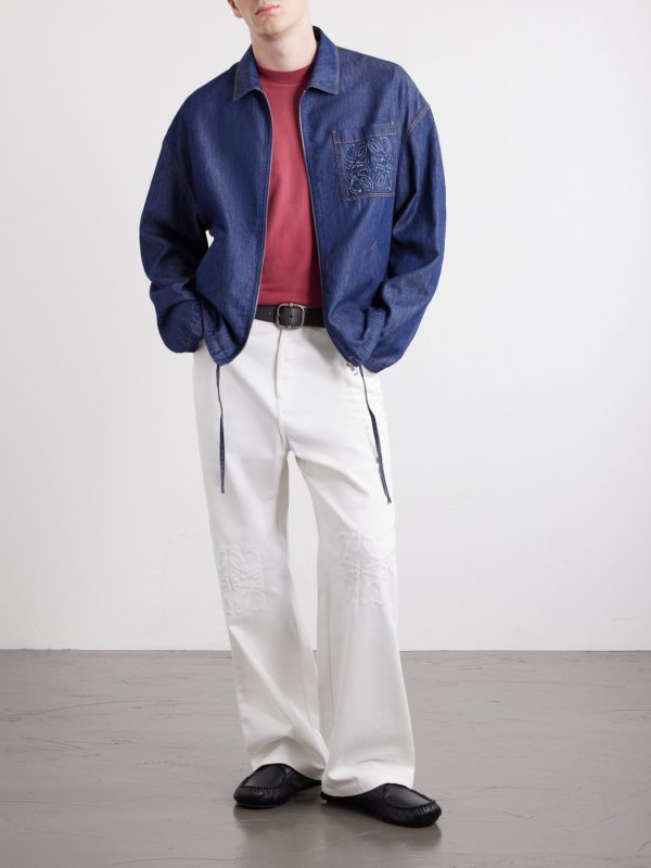 Wide-Leg Anagram-Embroidered Jeans - OU Wide-Leg Anagram-Embroidered Jeans - OU