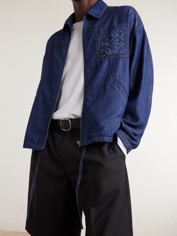 Anagram-Appliqué Cotton Chambray Jacket - E2