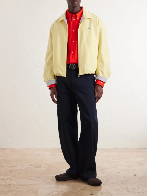 Logo-Embroidered Wide-Leg Cotton-Blend Drill Trousers - OU Logo-Embroidered Wide-Leg Cotton-Blend Drill Trousers - OU