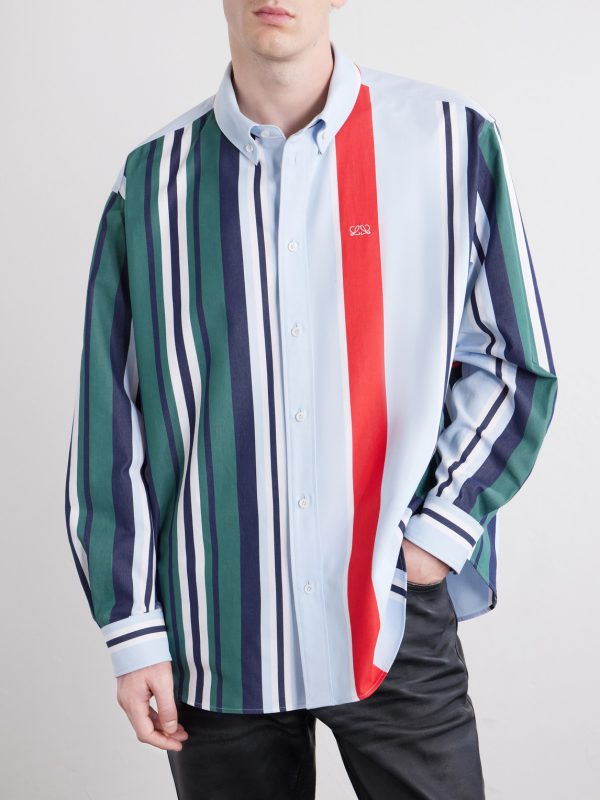 Anagram-Embroidered Striped Cotton-Twill Shirt - FR