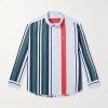 Anagram-Embroidered Striped Cotton-Twill Shirt