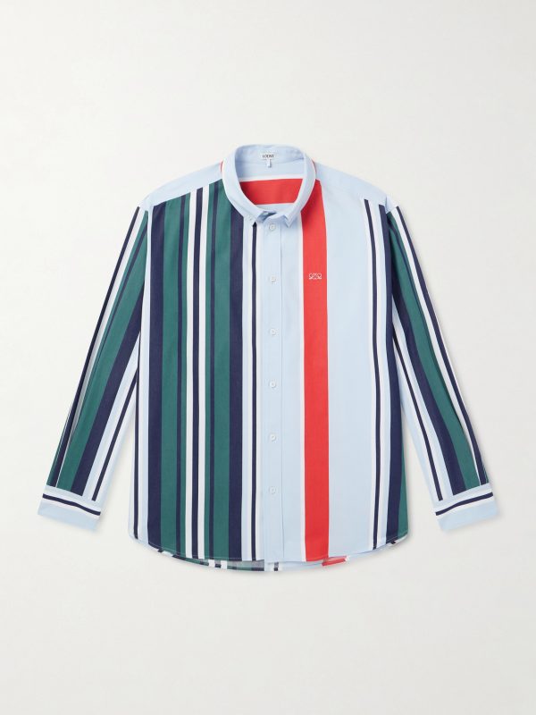 Anagram-Embroidered Striped Cotton-Twill Shirt